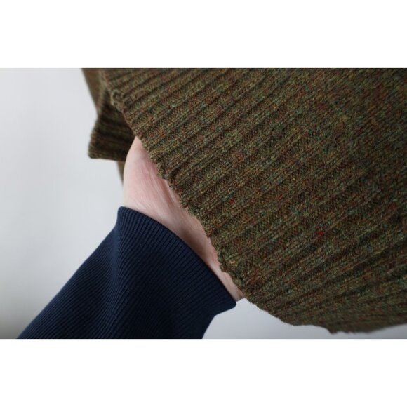 Vtg 50s Mens XL Distressed Rainbow Fleck Elbow Patch Wool Knit V-Neck Sweater - Picture 8 of 14